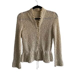 PALLAS Vintage Irish Linen Button Front Long Sleeve Cardigan Sweater Tan XS